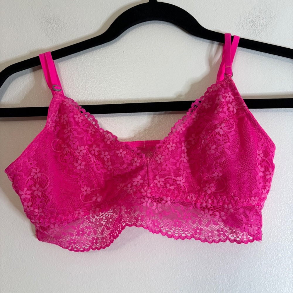 Gilly Hicks Sydney Hot Pink Floral Lace Bralette Adjustable Strap Wireless Small